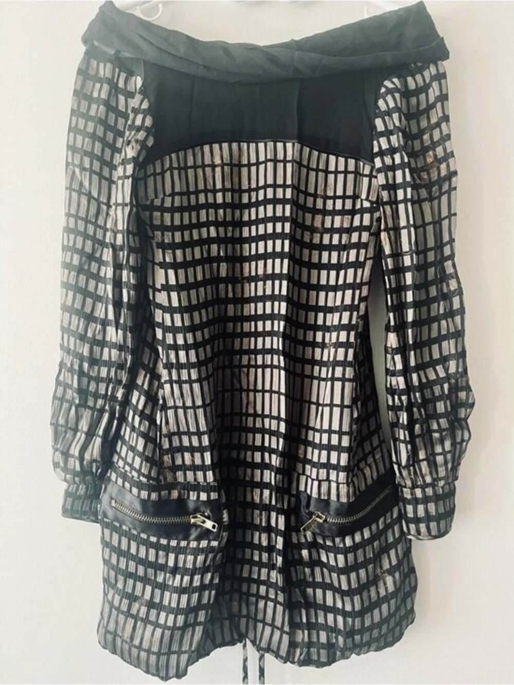Development by Erica Davies Designer Vintage Early 2000s Grid Off-Shoulder Dress